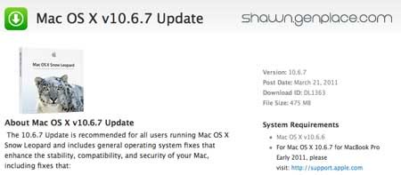 Mac OX v10.6.7 update