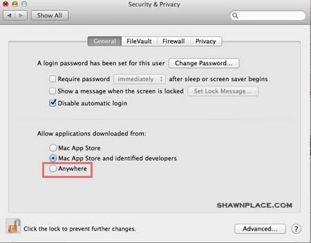 Select Anywhere, Mac App Store and identified developers